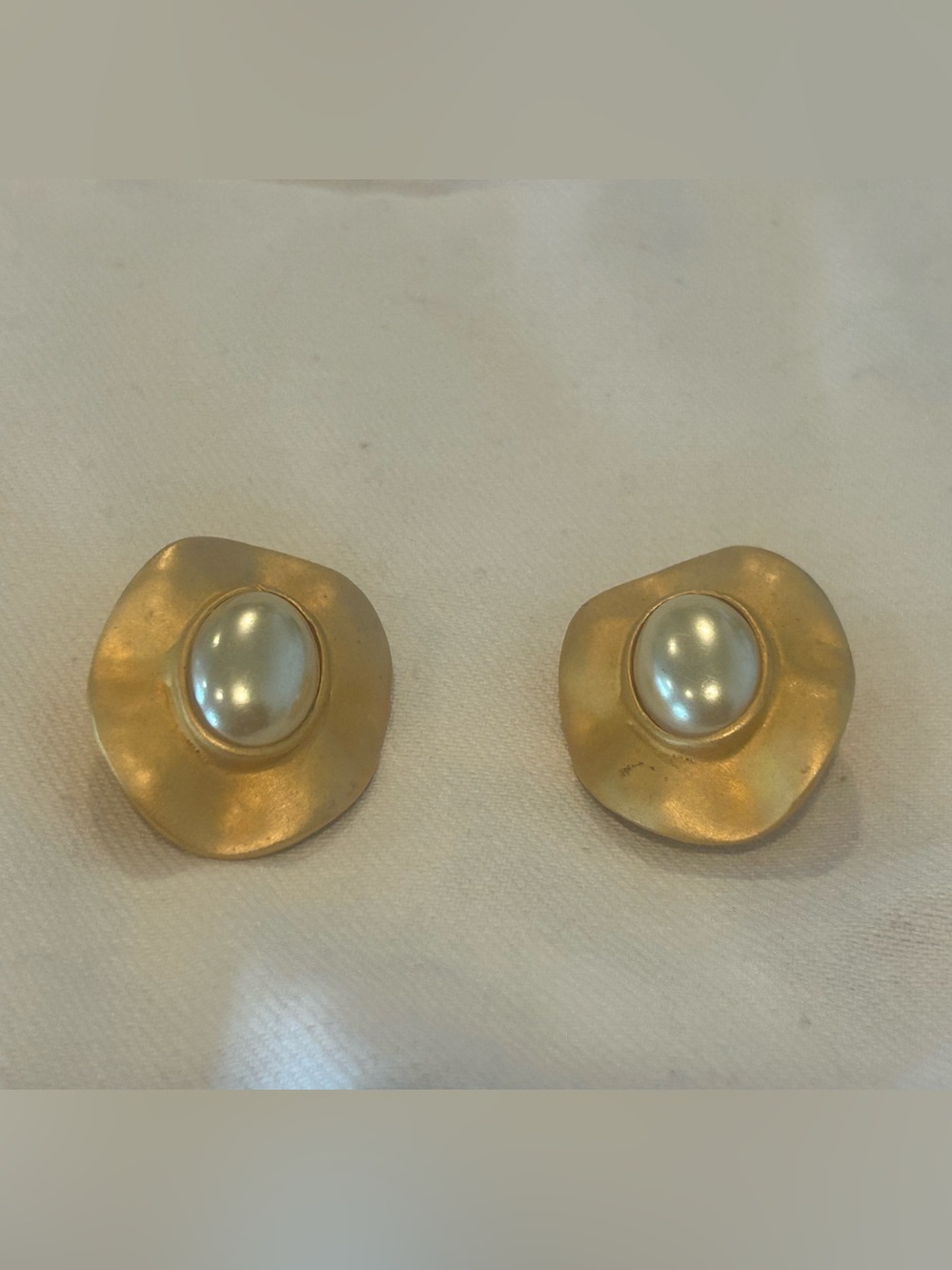 Vintage Brushed Gold and Pearl Clip-on Earrings